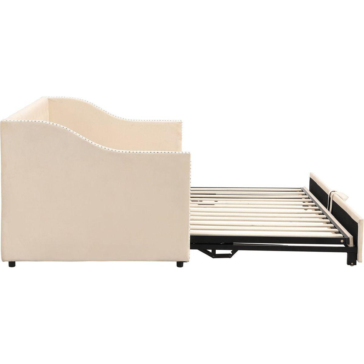 Twin Size Upholstered daybed with Pop Up Trundle, Beige