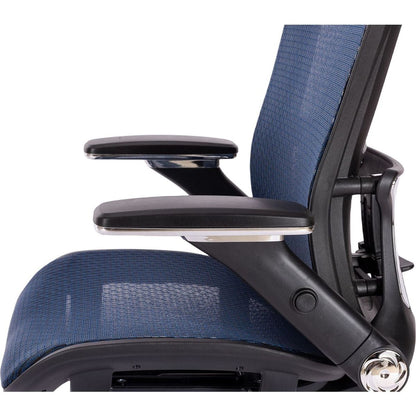 BLUE Ergonomic Mesh Office Chair, High Back - Adjustable Headrest with Flip-Up Arms, Tilt and lock Function, Lumbar Support and blade Wheels, KD chrome metal legs