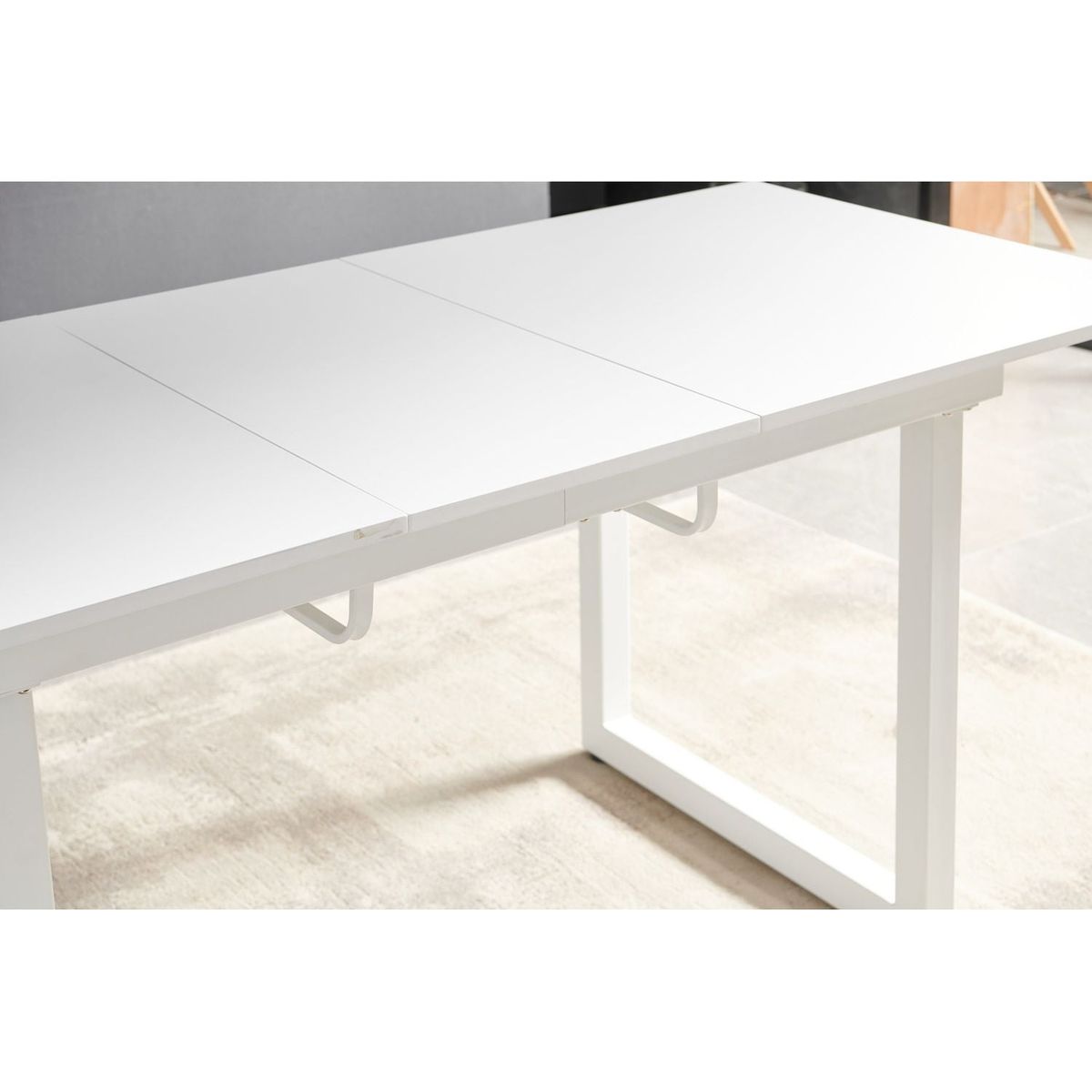 white color,Square Extendable Dining Table with metal leg,Modern Space Saving Kitchen Table for Living Room( 70.86" W x 31.5" D x 29.5" H)
