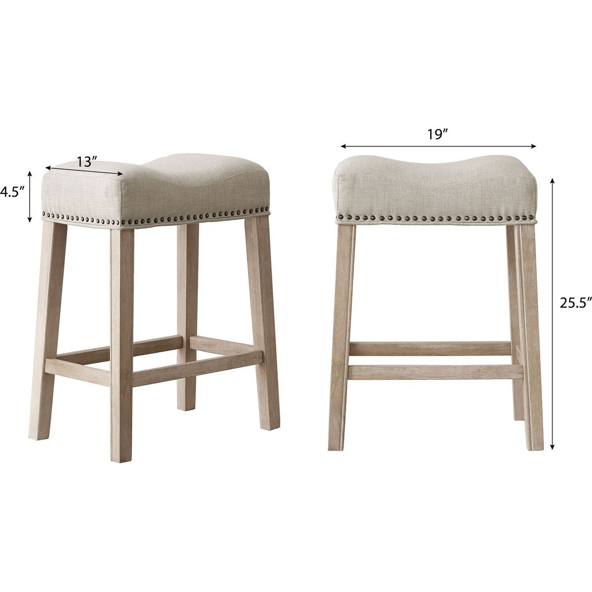 CoCo Upholstered Backless Saddle Seat Counter Stools 24" height Set of 2, Tan