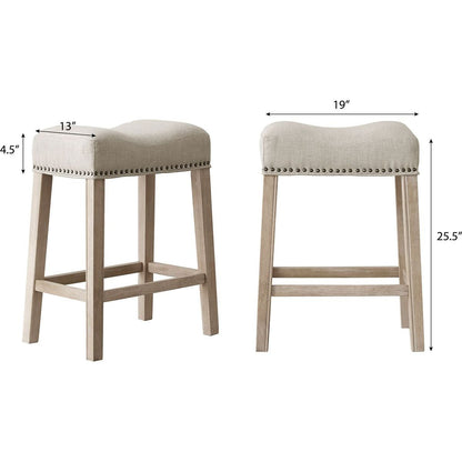 CoCo Upholstered Backless Saddle Seat Counter Stools 24" height Set of 2, Tan