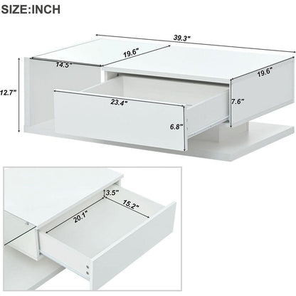 Modern Coffee Table with Tempered Glass, Wooden Cocktail Table with High-gloss UV Surface, Modernist 2-Tier Rectangle Center Table for Living Room, White
