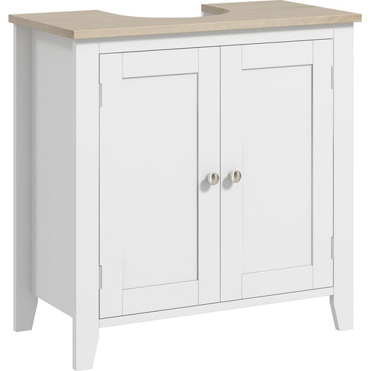 kleankin Pedestal Sink Storage Cabinet, Under Sink Cabinet, Bathroom Vanity Cabinet with U-Shape and Adjustable Internal Shelf, White