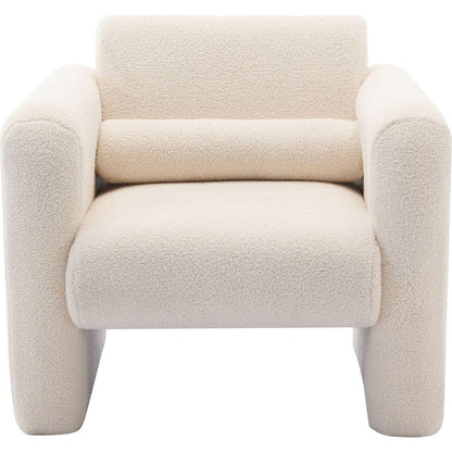 Modern Accent Chair Lambskin Sherpa Fabric Upholstered Comfy Reading Arm Chair Soft Padded Armchair with Back and Pillow for Living Room Bedroom Reception Waiting Room Office, Cream