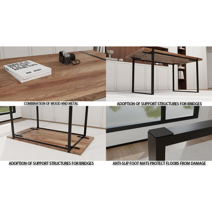 59 "rural industrial rectangular MDF natural wood dining table, 4-6 people, 1.5" thick engineering wood tabletop and black rectangular metal legs, used for writing desks, kitchens, terraces