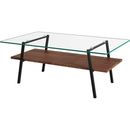 Rectangle Coffee Table, Tempered Glass Tabletop with Black Metal Legs, Modern Table for Living Room, Transparent Glass