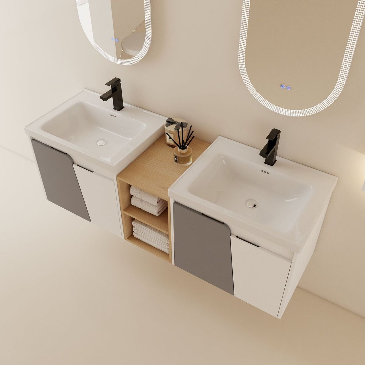 60 Inch Wall-Mounted Bathroom Vanity With Sink,, and A Small Storage Shelves (KD-Packing)