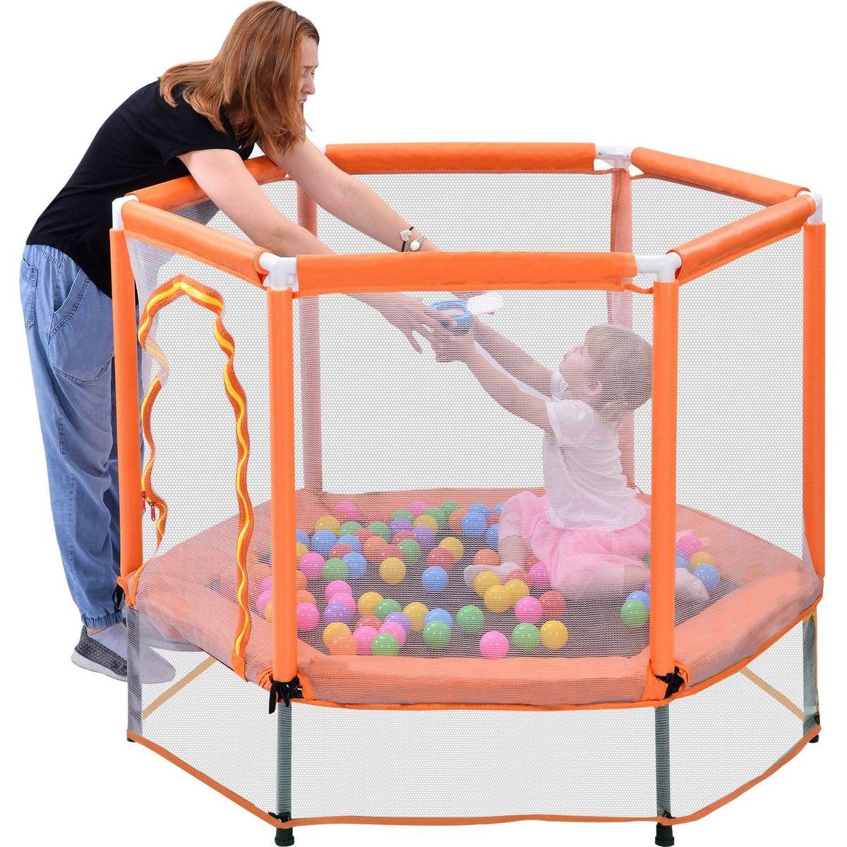 55" Toddlers Trampoline with Safety Enclosure Net and Balls, Indoor Outdoor Mini Trampoline for Kids