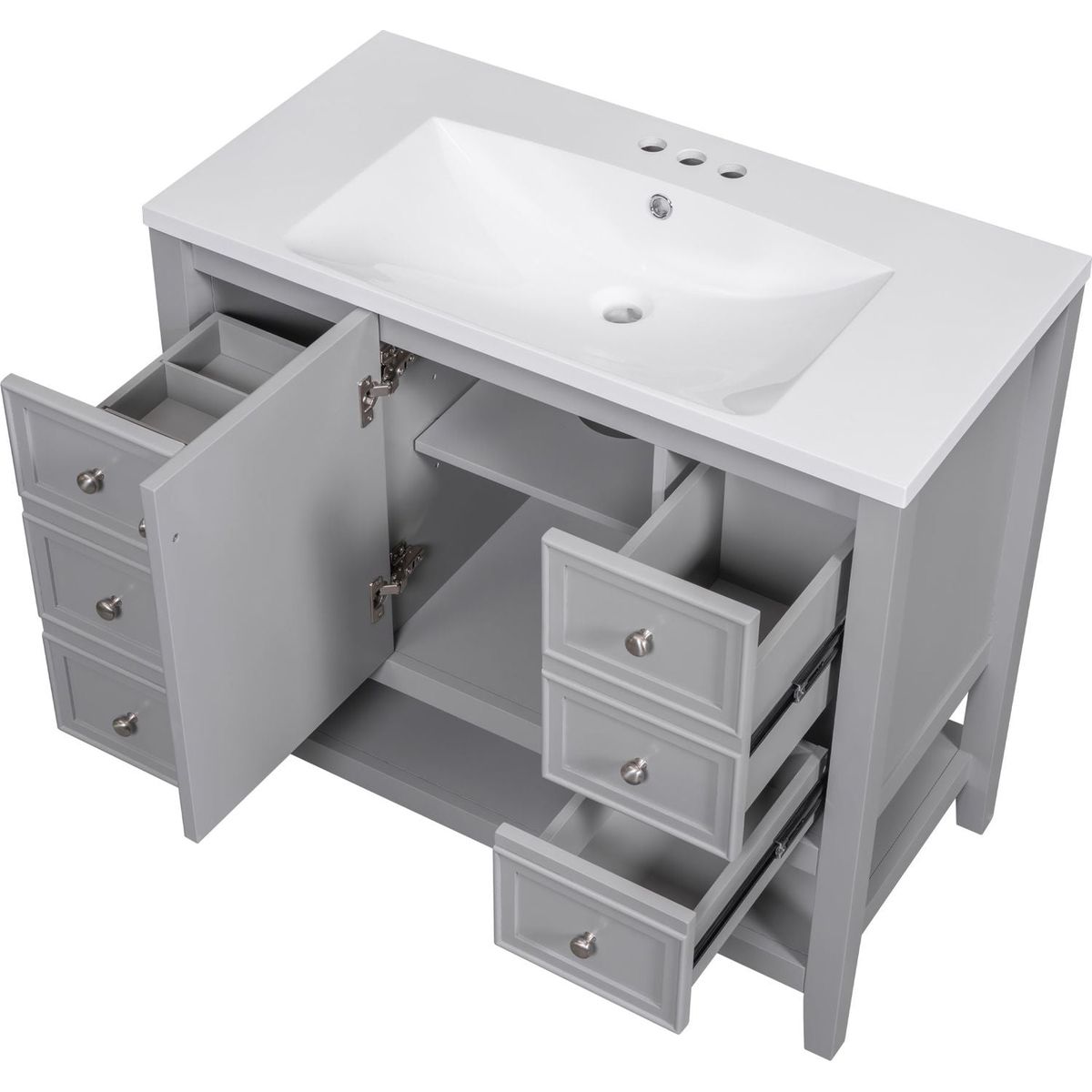 36" Bathroom Vanity with Sink Combo, One Cabinet and Three Drawers, Solid Wood and MDF Board, Grey