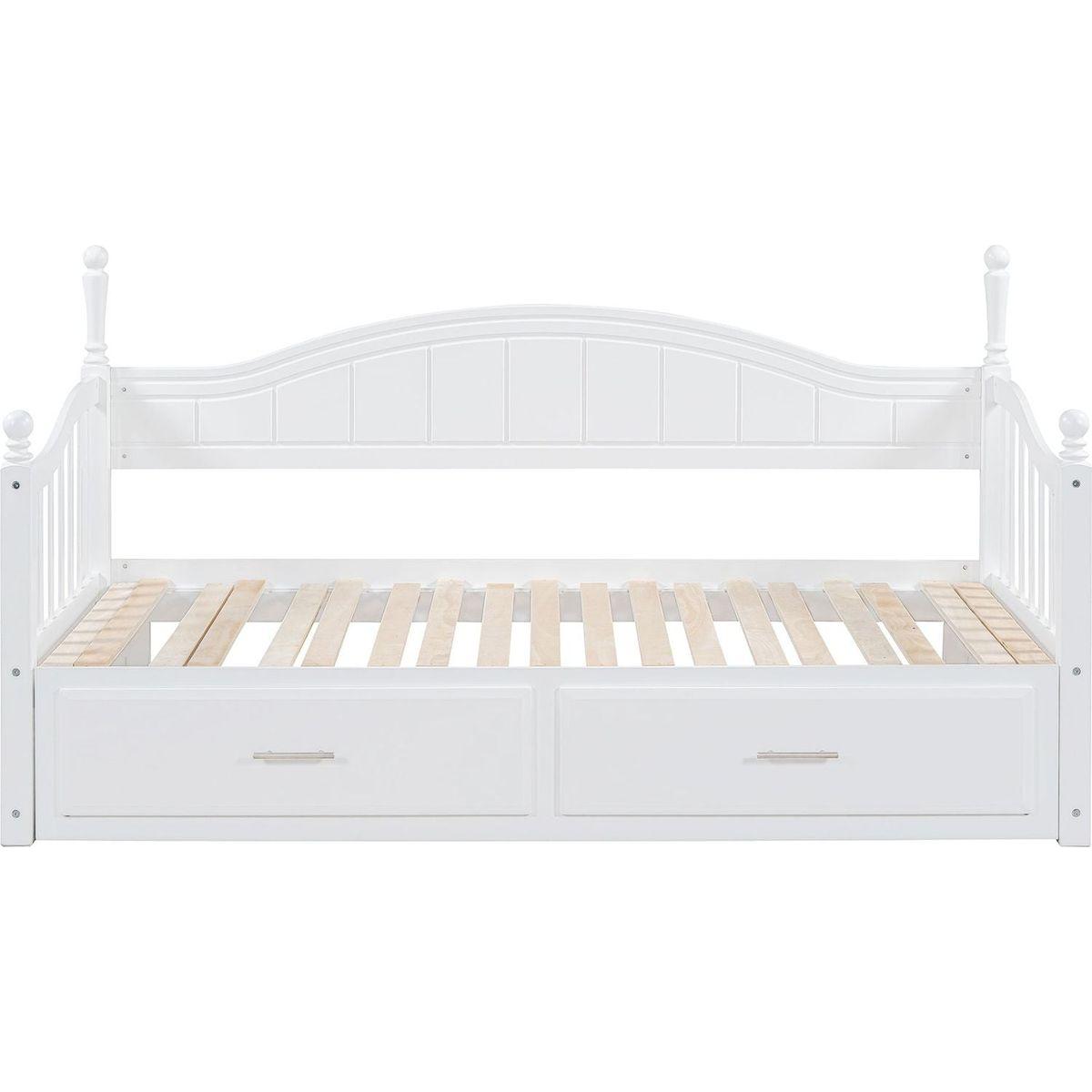 Wooden Twin Size Daybed with Twin Size Trundle, Extendable Daybed with Two Storage Drawers,White