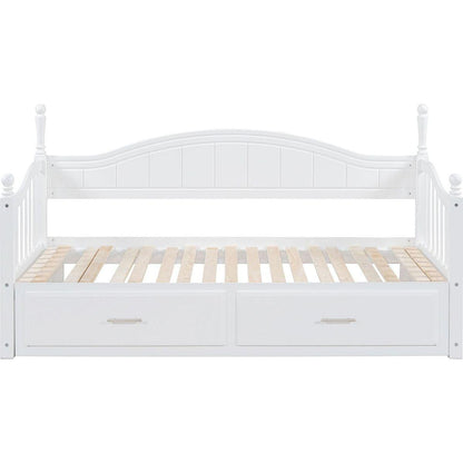 Wooden Twin Size Daybed with Twin Size Trundle, Extendable Daybed with Two Storage Drawers,White