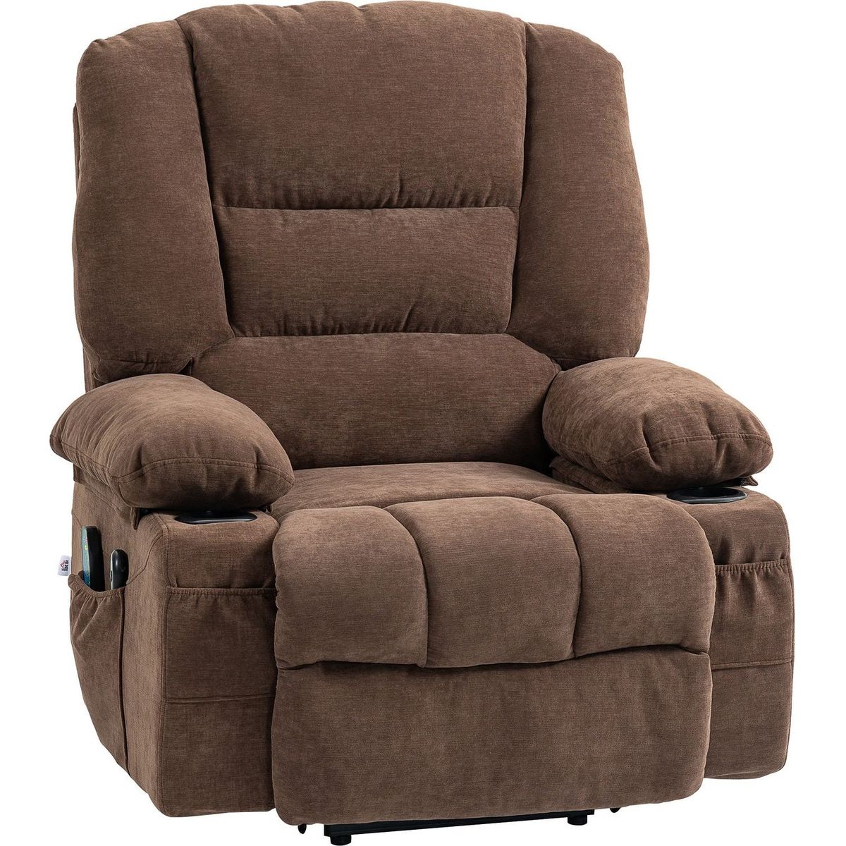 Power Lift Recliner Chair Sofa with Vibration Massage and Heat, Fabric Lift Chair for Elderly, Massage Recliner Chair with Remote Control, Side Pockets, Quick Assembly, Brown