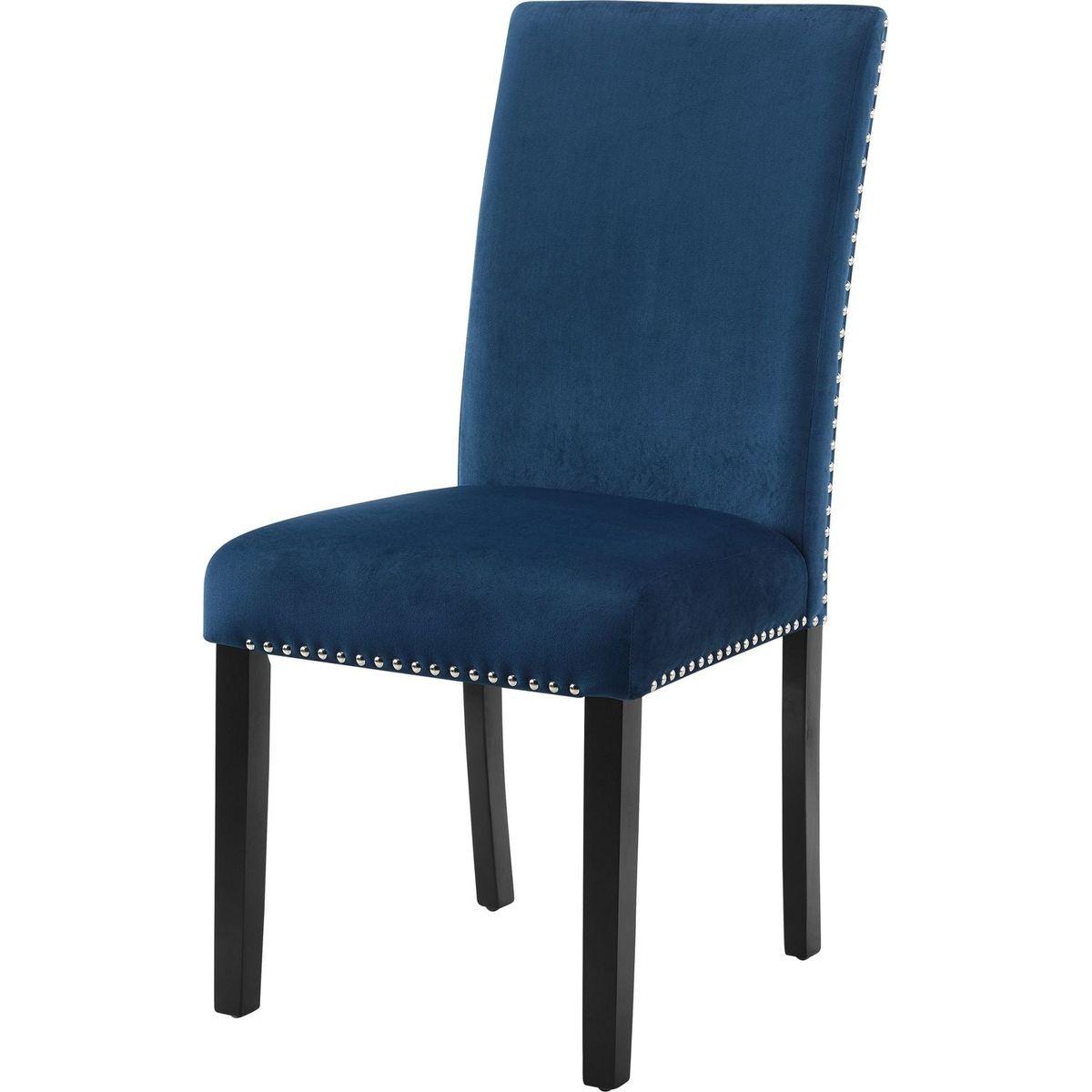 Cobre Contemporary Velvet Dining Chair with Nailhead Trim, Set of 2, Blue