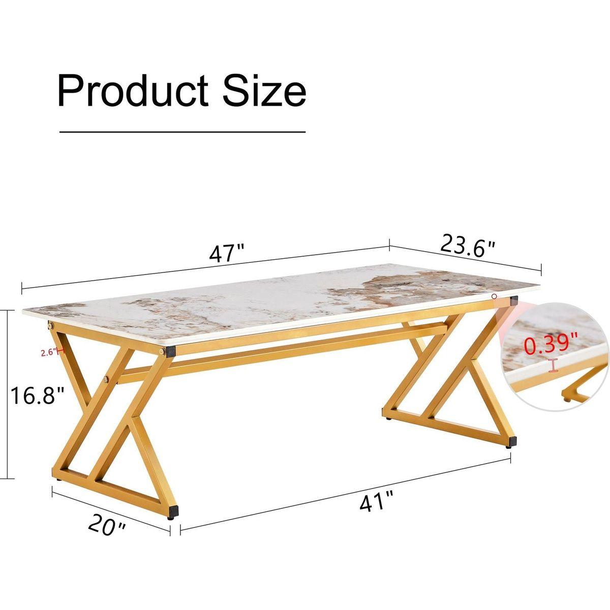 A modern minimalist style marble patterned coffee table with golden metal legs. Computer desk. Game table. Tea table. CT-XX