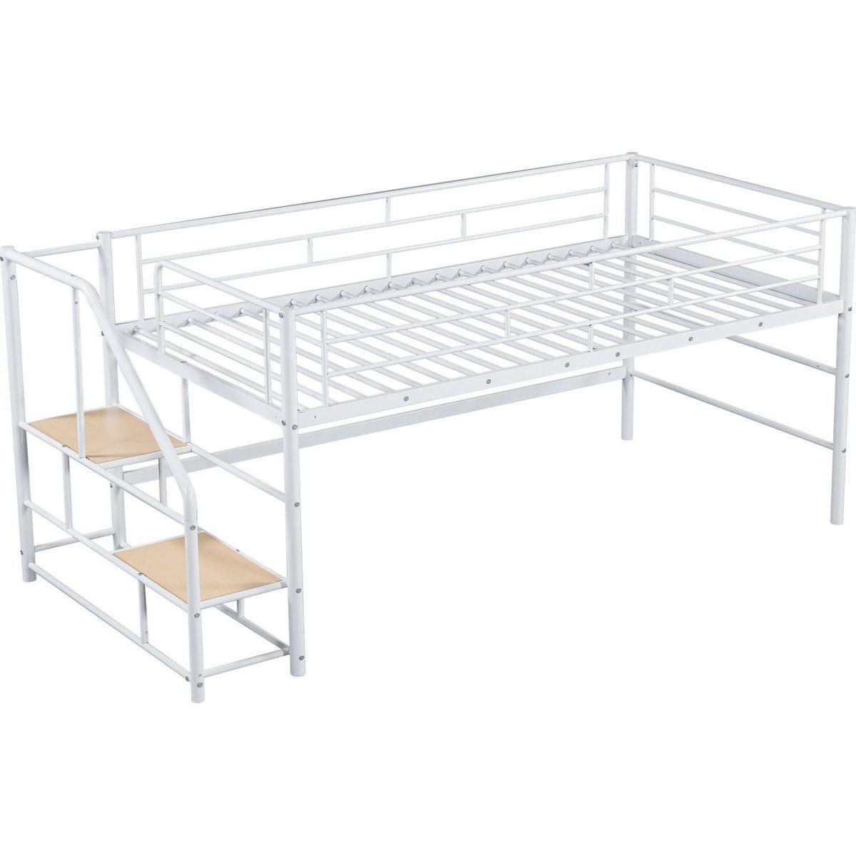 Mid Loft Bed with Storage stairs, Twin, White
