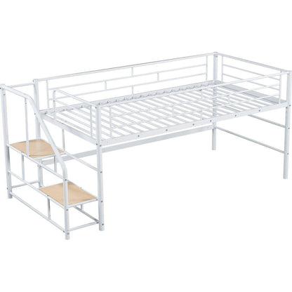 Mid Loft Bed with Storage stairs, Twin, White