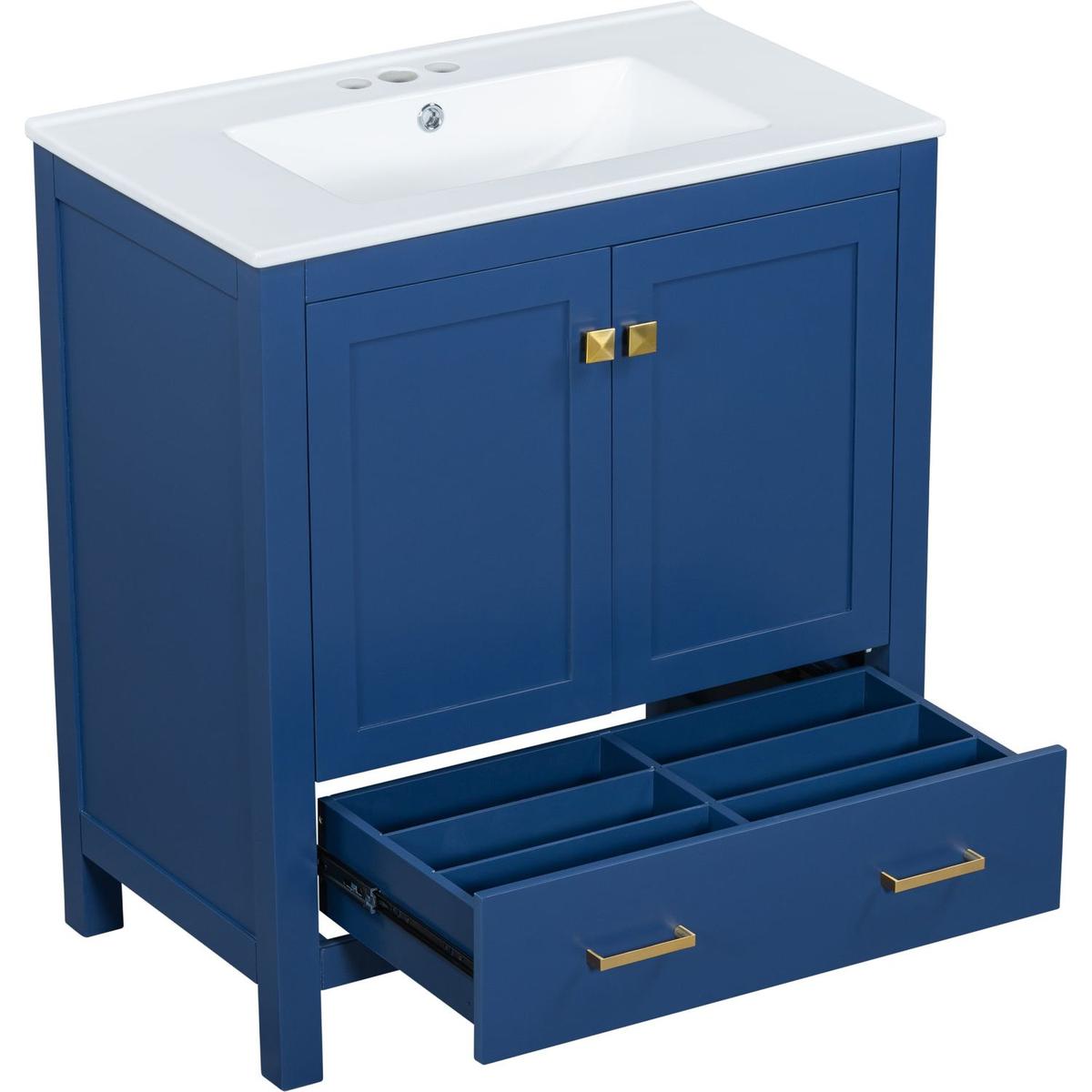 30" Blue Bathroom Vanity with Single Sink, Combo Cabinet Undermount Sink, Bathroom Storage Cabinet with 2 Doors and a Drawer, Soft Closing, Multifunctional Storage, Solid Wood Frame