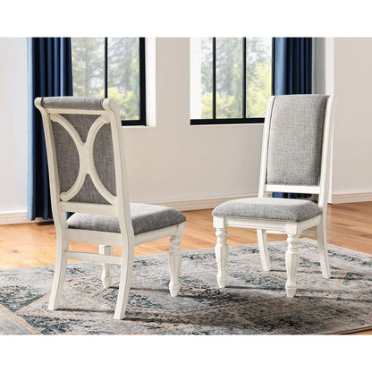 Belleza Antique White Solid Wood Upholstered Dining Chairs, Set of 2