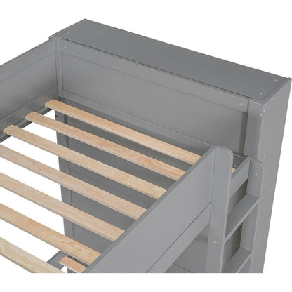 Twin over Twin Bunk Bed With 2 Drawers and Multi-layer Cabinet, Gray