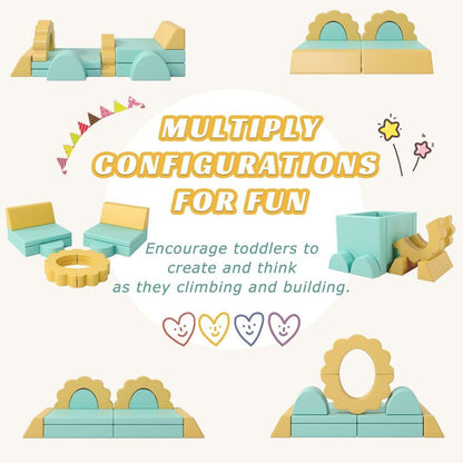 10PCS Kids Couch for Playroom, Baby Climbing and Crawl Foam Play Set, Foam Climbing Blocks Convertible Sofa, Kids Play Couch, Indoor Climbing Structure for Toddlers, Infant, Kids, Pre-school
