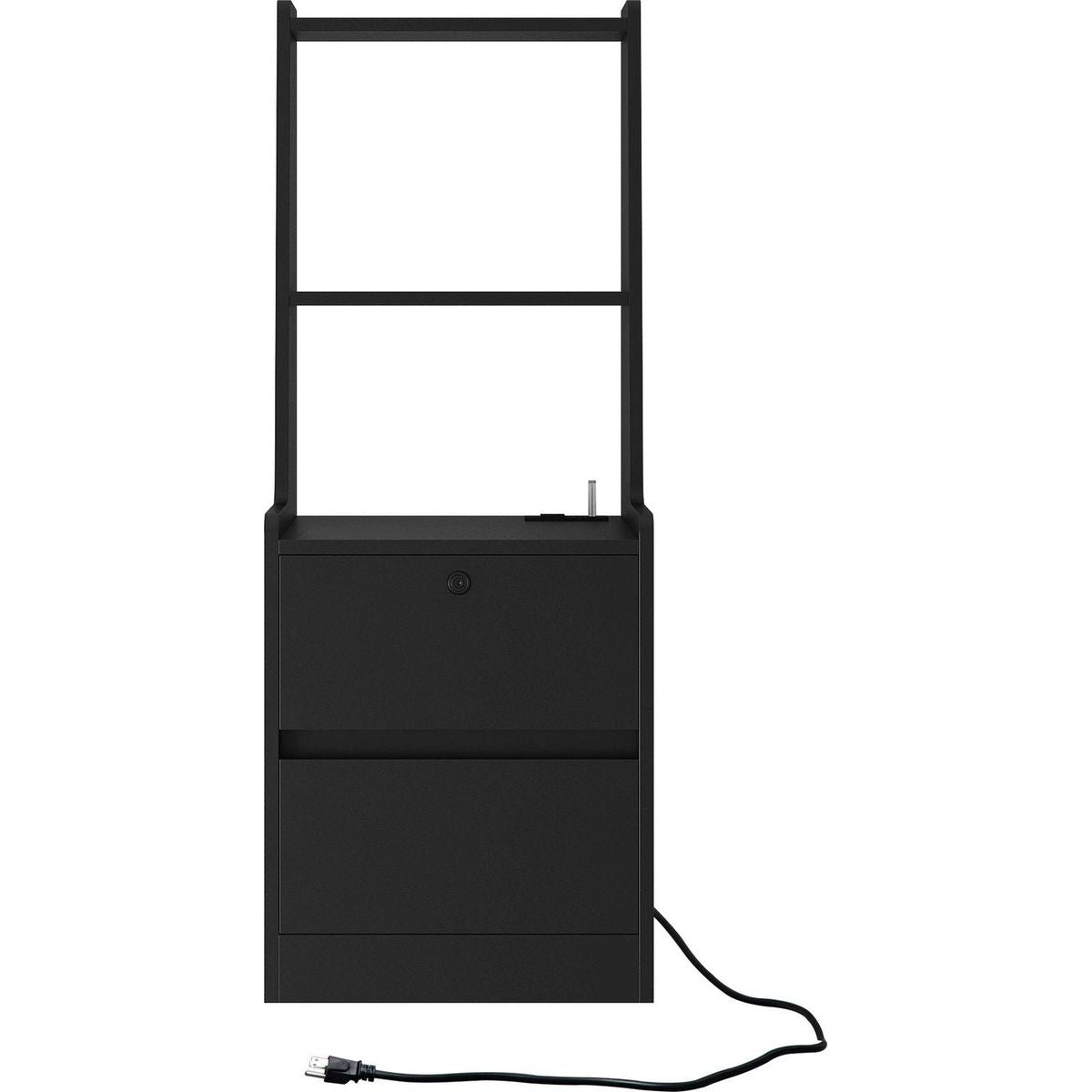 Nightstand with Charging Station, Smart Nightstand with Night Light, Modern Night Stand with Bookshelf, Bedside Tables with Storage Cabinet for Bedroom, Black