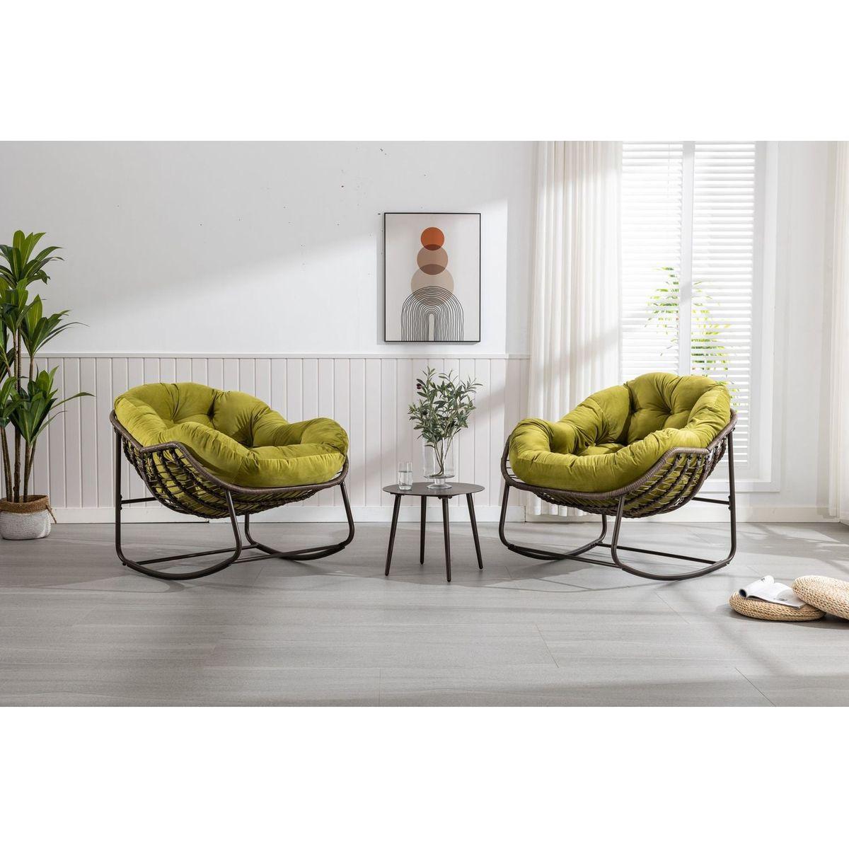 Outdoor Rattan Rocking Chair,Padded Cushion Rocker Recliner Chair Outdoor for Front Porch, Living Room, Patio, Garden, Olive Green