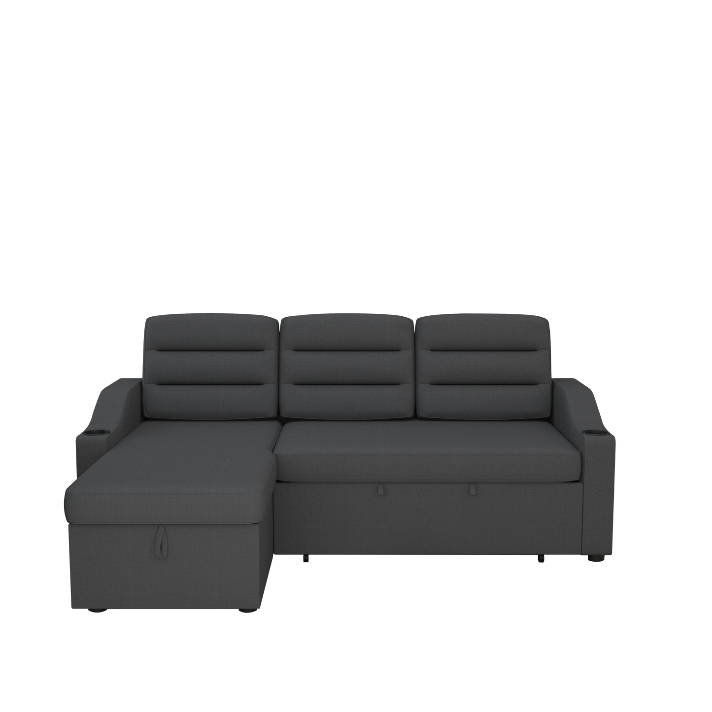 83.5" Convertible Sleeper Combo Sofa, Convertible Sofa Bed Polyester Pullout Bed with Storage Recliner and Cup Holder for Living Room, Tight Spaces