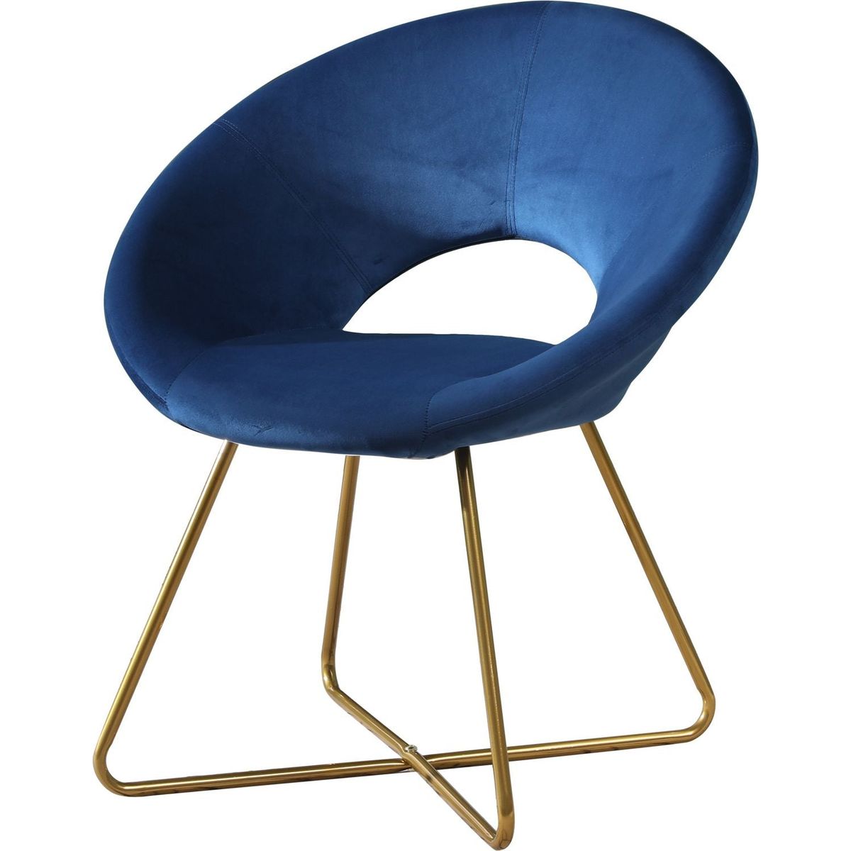 Slatina Blue Silky Velvet Upholstered Accent Chair with Gold Tone Finished Base