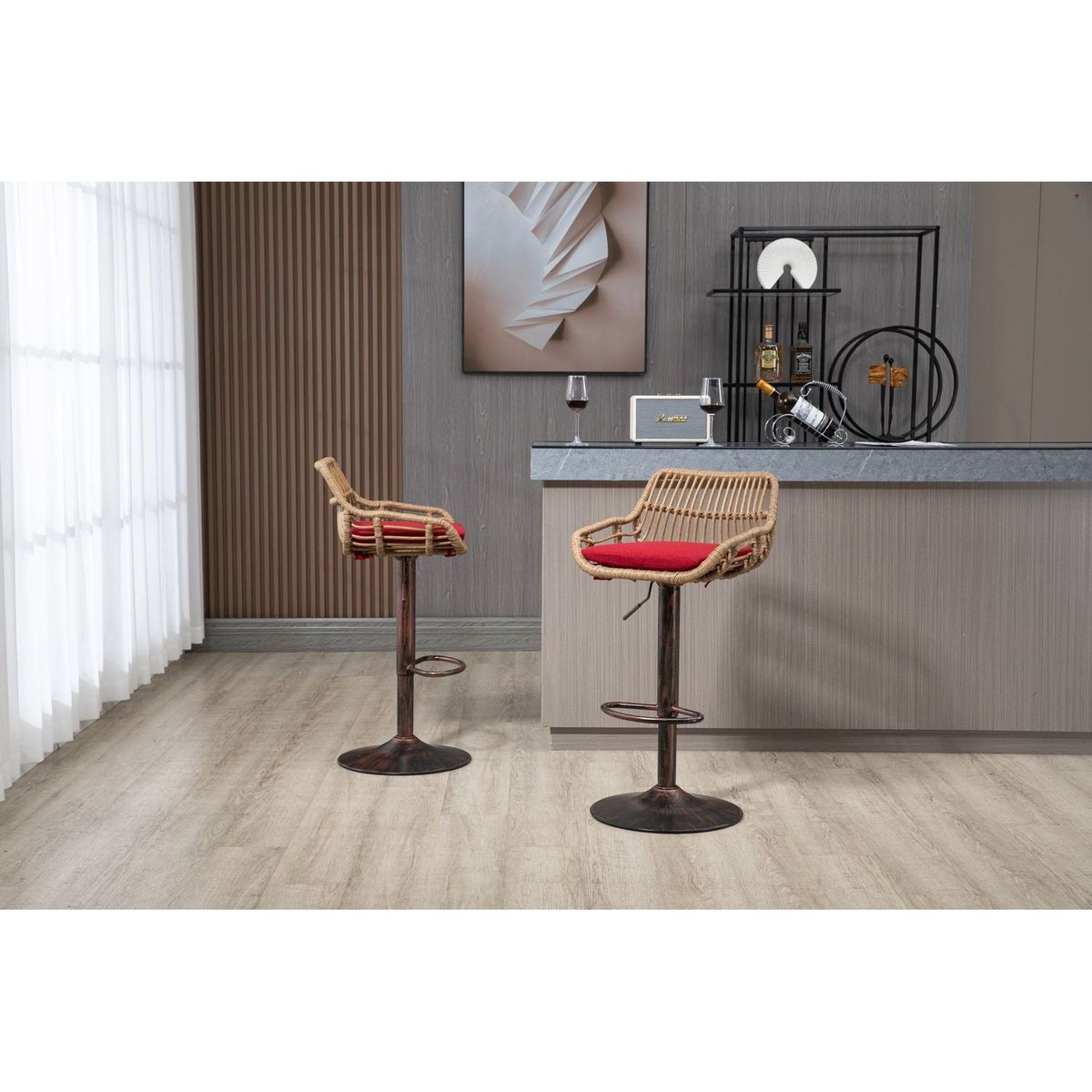 Swivel Bar Stools Set of 2 Adjustable Counter Height Chairs with Footrest for Kitchen, Dining Room 2PC/SET