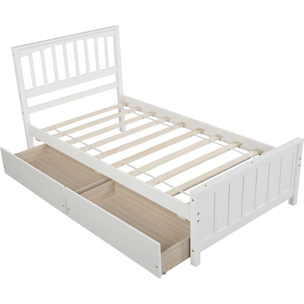 Twin size Platform Bed with Two Drawers, White