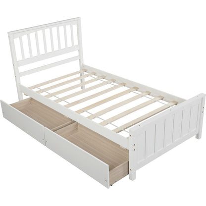 Twin size Platform Bed with Two Drawers, White
