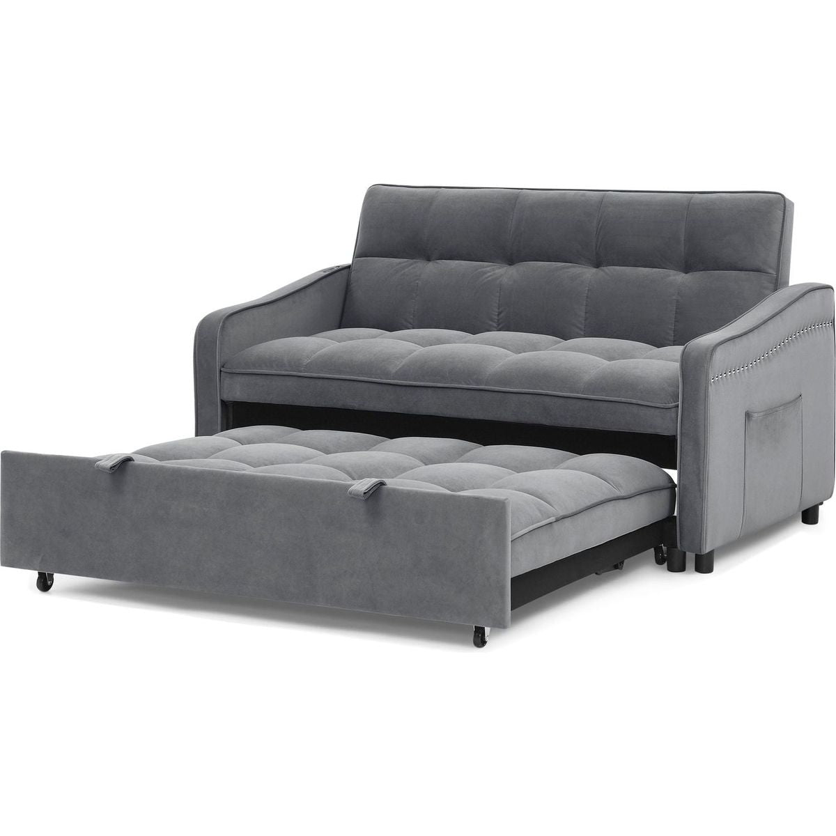 Loveseats Sofa Bed with Pull-out Bed,Adjustable Back and Two Arm Pocket,TypeC and USB Charging with Copper nail,Grey (47"x53"x31")