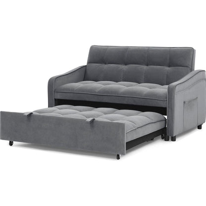 Loveseats Sofa Bed with Pull-out Bed,Adjustable Back and Two Arm Pocket,TypeC and USB Charging with Copper nail,Grey (47"x53"x31")