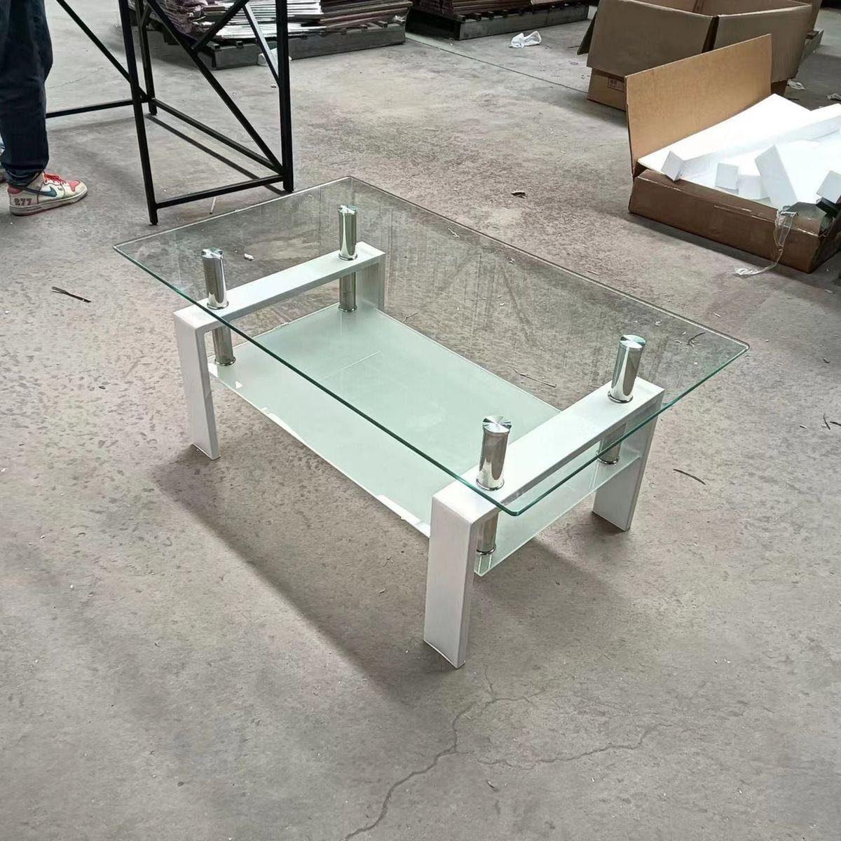 Tempered Clear Glass Coffee Table, 2-Layers Coffee Table Living Room Center Table