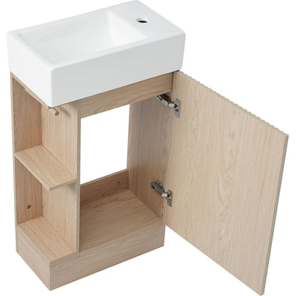 18.6" Bathroom Vanity with Sink, Bathroom Vanity Cabinet with Two-tier Shelf, Left or Right Orientation, Natural