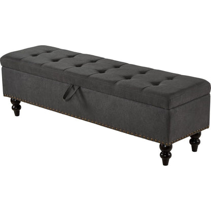 59" Bed Bench with Storage Grey Fabric