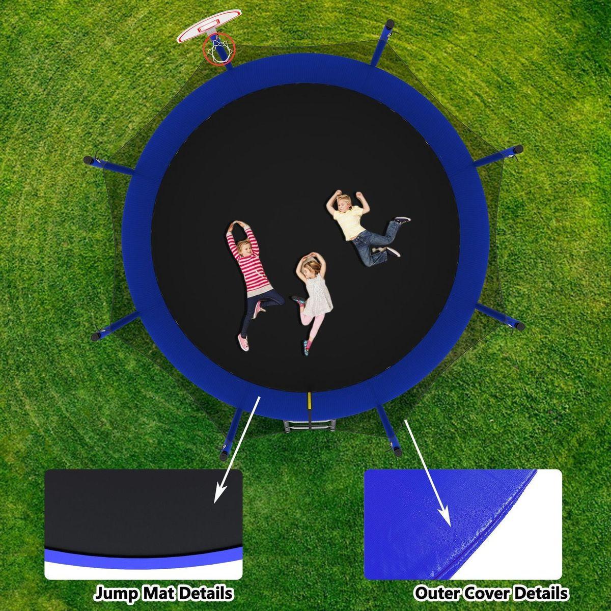 12FT Trampoline for Kids & Adults with Basketball Hoop and Ball, Recreational Trampolines with Safety Enclosure for Back Yard Outdoor