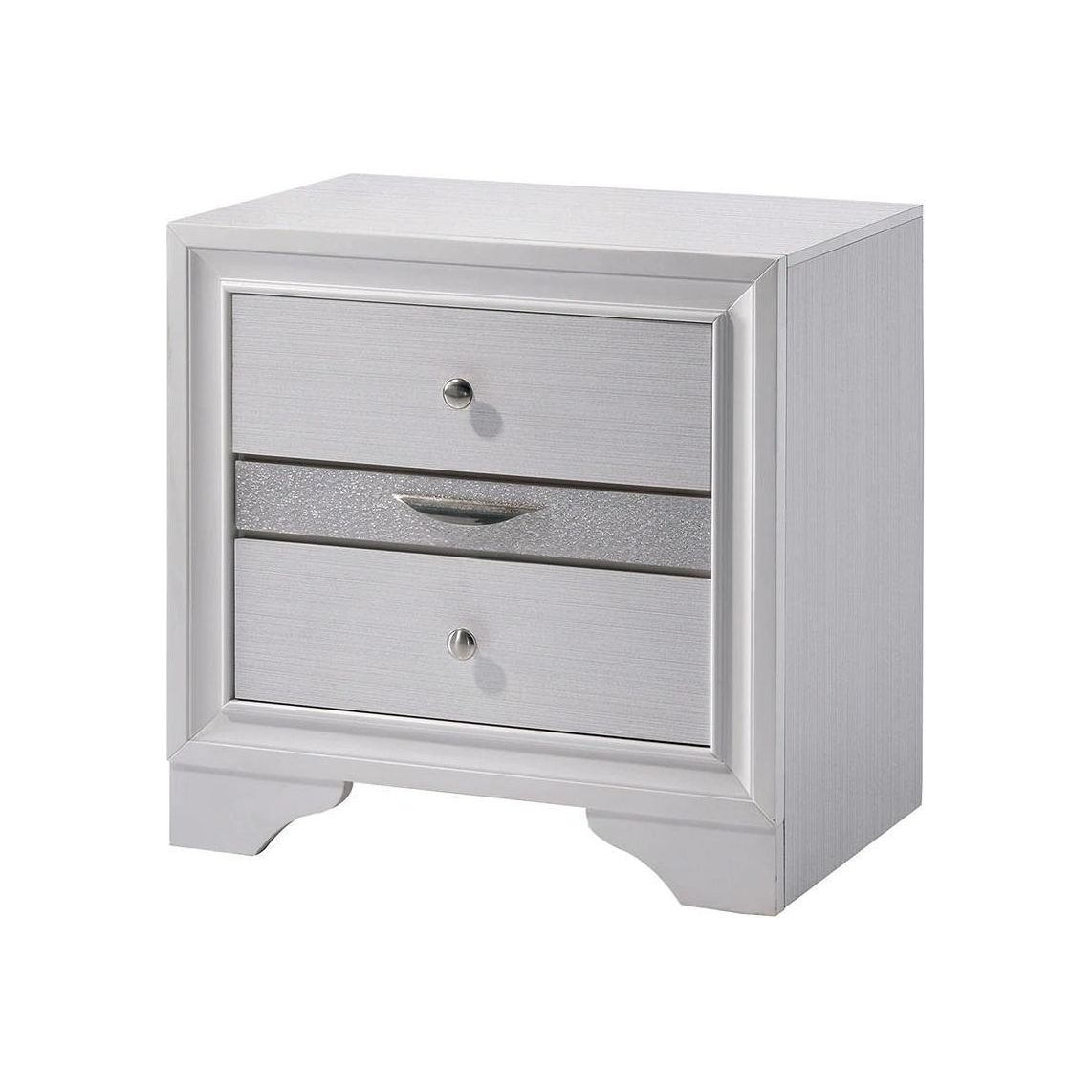 Contemporary 1pc Nightstand White Finish Silver Accents Hidden Jewelry Drawer Nickel Round Knob Bedside Table Bedroom Furniture