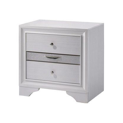 Contemporary 1pc Nightstand White Finish Silver Accents Hidden Jewelry Drawer Nickel Round Knob Bedside Table Bedroom Furniture