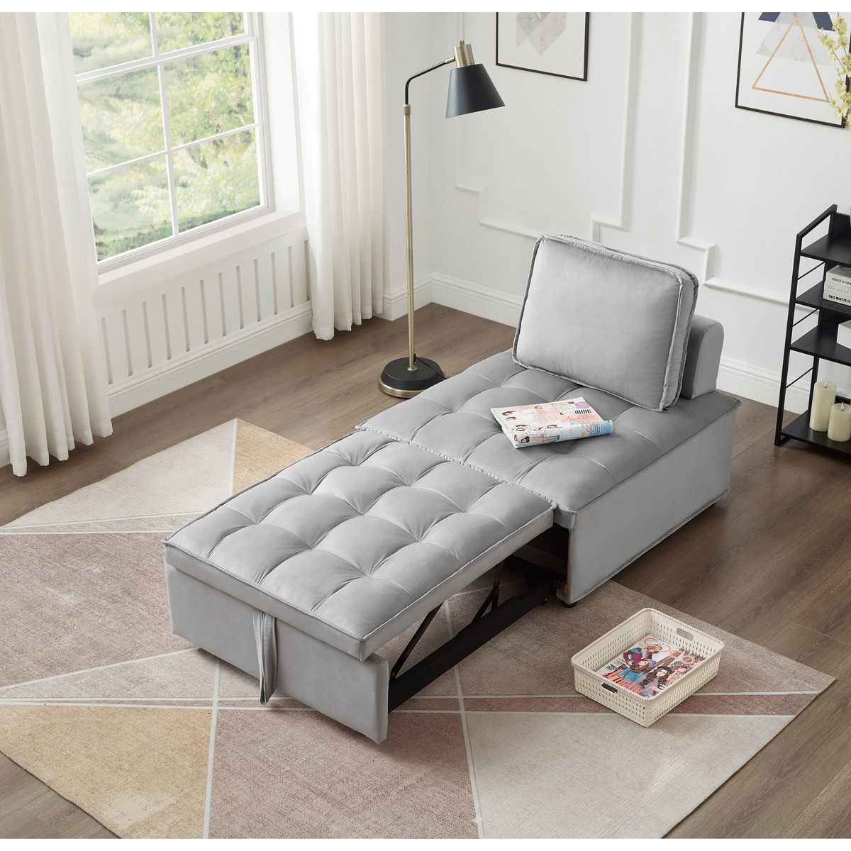 Convertible sleeping Sofa Bed, Modern velvet fabric single seater Sofa, Sleeping Sofabed with 1 back pillow and removable back, Single comfortable Recliner Sofabed for office, living room apartment