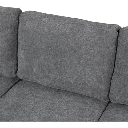 109" U-shaped Sectional Sofa Pull-out Sofa Bed with Two USB Ports, a Storage Chaise Lounge and Four Back Pillows for Living Room, Grey