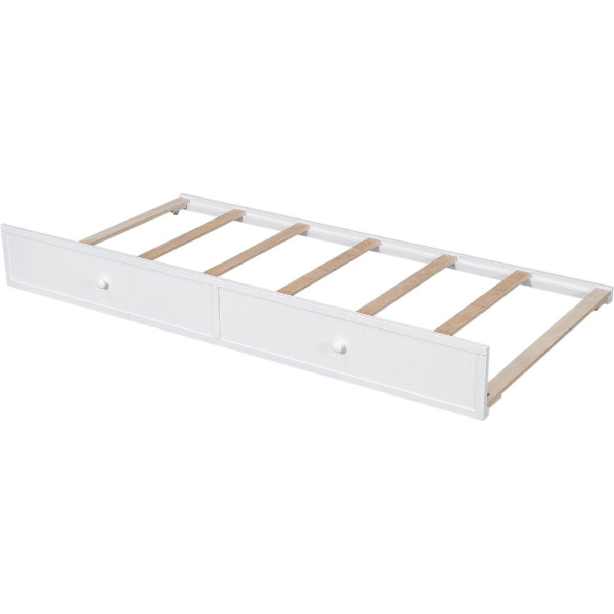 Twin-Over-Full Bunk Bed with Twin size Trundle, Storage and Guard Rail for Bedroom, Dorm, for Adults, White
