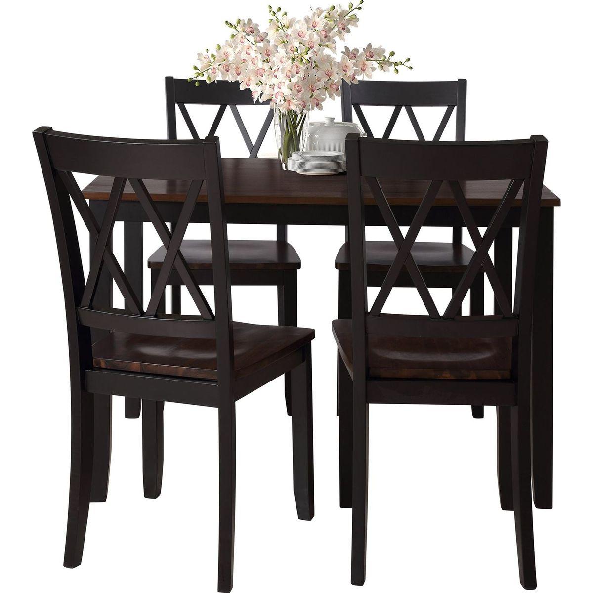 5-Piece Dining Table Set Home Kitchen Table and Chairs Wood Dining Set, Black+Cherry