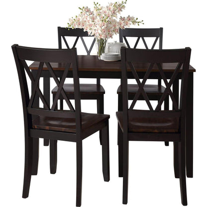 5-Piece Dining Table Set Home Kitchen Table and Chairs Wood Dining Set, Black+Cherry