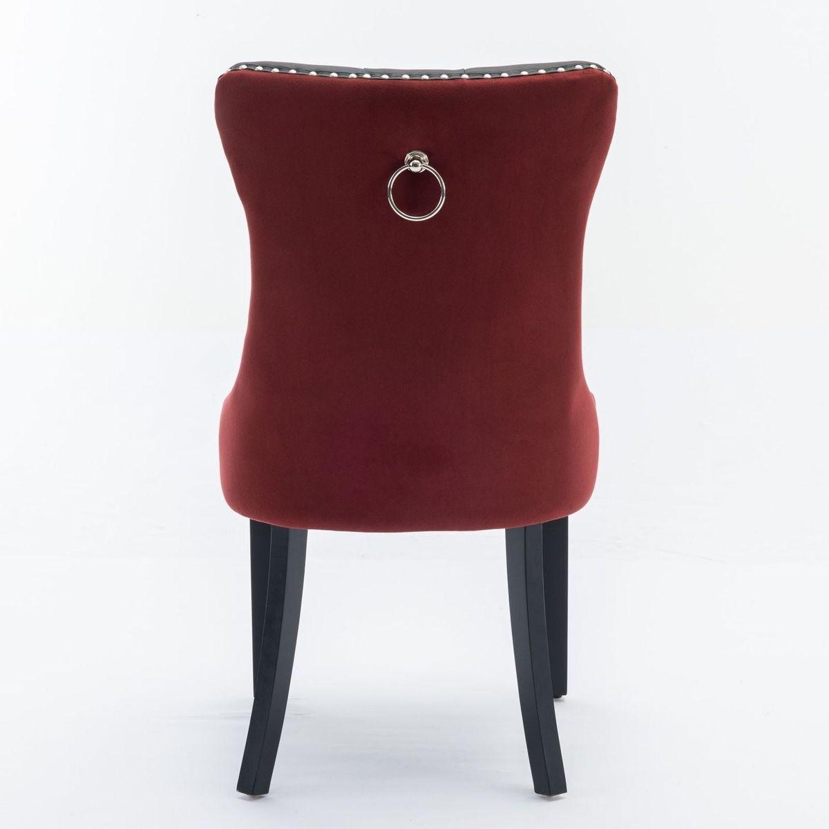 Nikki Collection Modern, High-end Tufted Solid Wood Contemporary PU and Velvet Upholstered Dining Chair with Wood Legs Nailhead Trim 2-Pcs Set, Black+WineRed, Burgundy