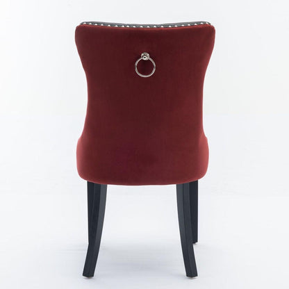 Nikki Collection Modern, High-end Tufted Solid Wood Contemporary PU and Velvet Upholstered Dining Chair with Wood Legs Nailhead Trim 2-Pcs Set, Black+WineRed, Burgundy