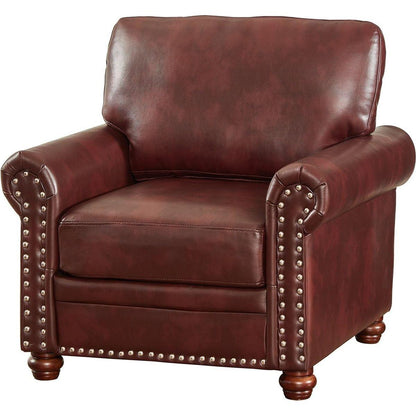 Living Room Sofa Single Seat Chair with Wood Leg Burgundy Faux Leather