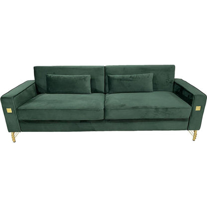 FX-P18-RG2(SOFA) Luxury Emerald Green Velvet Sofa with Gold Accents - Modern 3-Seat Couch with Plush Cushions, Perfect for Living Room and Office Decor