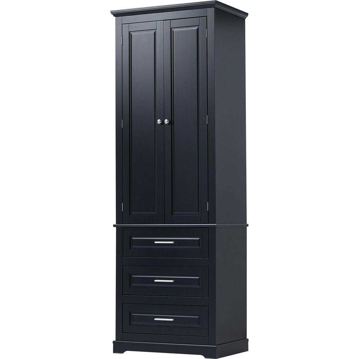Tall Storage Cabinet with Three Drawers for Bathroom/Office, Black