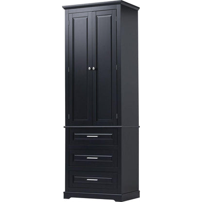Tall Storage Cabinet with Three Drawers for Bathroom/Office, Black
